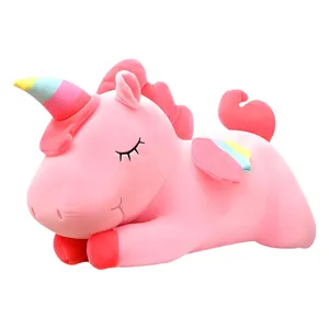 Cute pink unicorn plush toy with rainbow wings and horn, perfect gift for girls