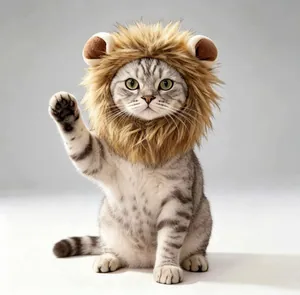 Detailed view of realistic lion mane wig headwear for cats in Halloween costume