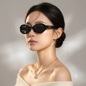 Lunettes De Soleil Ovales Rétro Monture PC Verres AC Décor Branche Cœur Métal Mode Y2K Protection Solaire Femmes Hommes