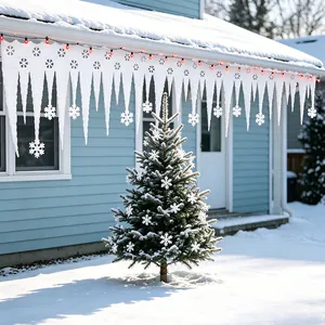 White 3D foam Christmas icicle and snowflake ornaments for outdoor roof eaves decoration