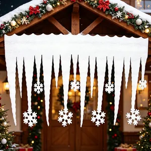 Realistic white foam icicles and snowflakes hanging decoration for Christmas eaves