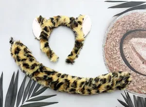 Leopard print faux fur animal ear headband and tail set for animal cosplay costume