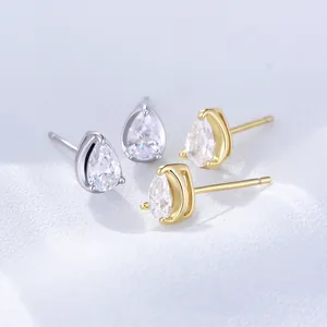 Elegant 925 sterling silver teardrop zircon stud earrings in gold and silver