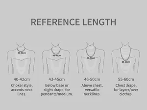 Guide complet des longueurs de collier montrant les tailles de 40cm à 60cm sur un buste