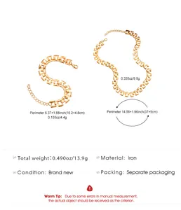 Minimalist gold-toned watchband chain necklace and bracelet jewelry set with specs