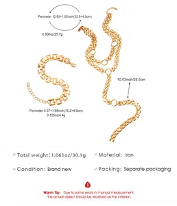 Detailed dimensions and material specifications for gold watchband chain jewelry set