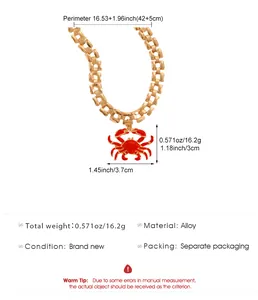 Detailed size chart of gold watch band chain necklace with red crab pendant charms