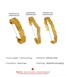 Detail showing dimensions and weights of vintage stainless steel cuff bracelets
