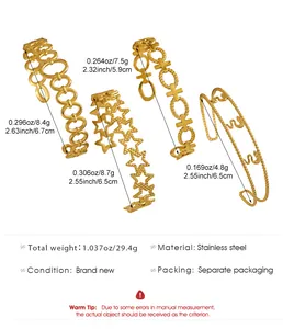 Specification detail of four gold stainless steel bracelets with dimensions and weights.