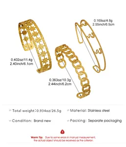Detail view of vintage stainless steel bangle set with weight and size specifications.