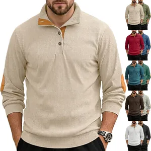 Détail du sweat-shirt Henley en velours côtelé pour homme avec options de couleur