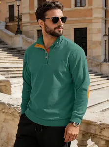 Détail du sweat Henley en velours côtelé pour hommes avec coudières orange