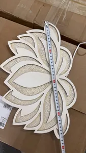 Detailed view of the 40cm large wooden mandala lotus wall lamp with intricate patterns.