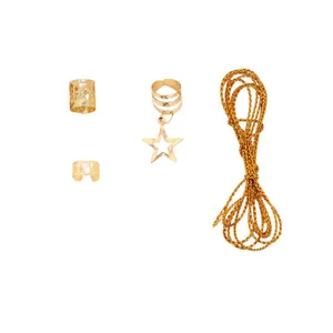 36pcs golden dreadlock hair accessories set with star pendant and braided cord
