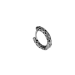 Vintage silver gothic engraved stainless steel huggie hoop earring for men and women