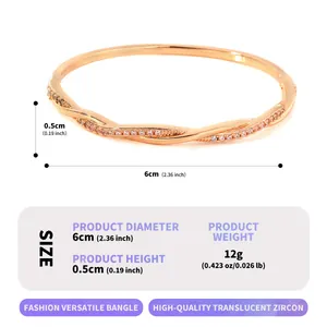 Size details for infinity wave zircon rose gold bangle bracelet showing 6cm diameter