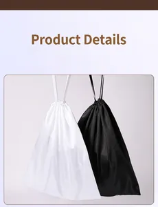 Detailed view of premium black and white satin drawstring bags for jewelry or wig storage