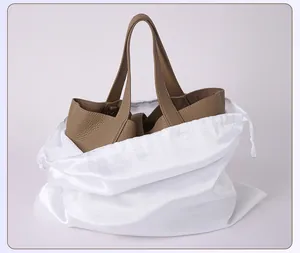High-quality white satin drawstring dust bag for protecting luxury handbags and accessories