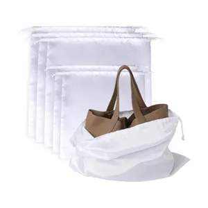 Premium white satin drawstring dust bags for luxury handbags and accessories storage set