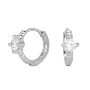 Elegant S925 sterling silver hoop earrings with sparkling round zircon stones for women