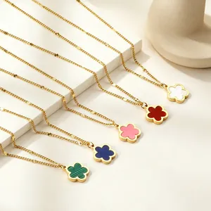 Collana Con Ciondolo A Fiore In Acciaio Inossidabile Placcato Oro Madreperla Smalto Gioielli Minimalisti Per Donne