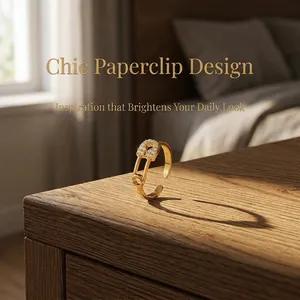Elegant 18K gold plated paperclip ring with micro-pave cubic zirconia crystals.