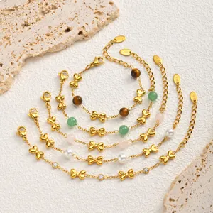 Ensemble de bracelets nœuds dorés en acier inoxydable avec perles et perles colorées
