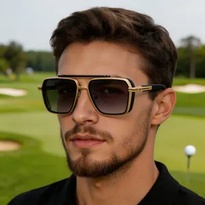 Fashionable square metal sunglasses for men with retro punk outdoor driving style