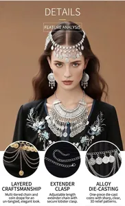 Detailed view of Bohemian vintage coin tassel waist chain with adjustable clasp mechanism.