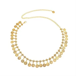 Vintage Bohemian style gold metal waist chain with coin tassels for women