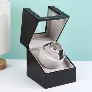 Elegant Automatic Watch Winder Box PU Leather Silent Motor Versatile Power Supply For Mechanical Watches Transparent Window Display