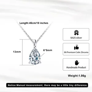 Spécifications de taille et de matériau pour collier avec pendentif poire CZ