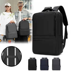 Professional black business laptop backpack for men with USB charging port and compartments