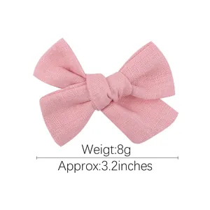Handmade pink fabric bow hair clip for kids, 3.2 inch size and 8g lightweight design