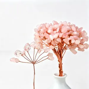 Handmade copper wire rose quartz crystal money tree DIY material for home decor