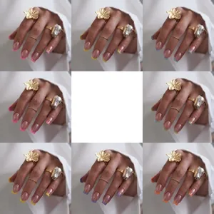 Elegant French tip medium square press-on nails set with a stylish electroplated finish
