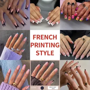 Collection of various French style and solid color press-on nails in medium square shapes