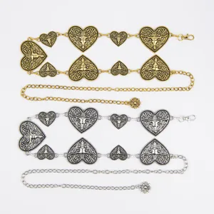 Vintage Bohemian metal heart waist chain belts available in antique gold and silver finishes