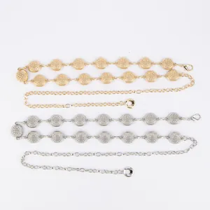 Textured round metal disc waist chain belts for women in gold and silver finish