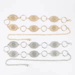 Elegant gold and silver bohemian metal waist chains with pearl and rhinestone details