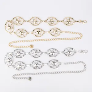 Silver and gold metal waist chains with vintage bohemian star-patterned links