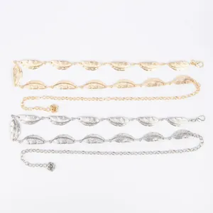 Gold and silver metallic waist chains with elegant bohemian leaf pattern and floral charms