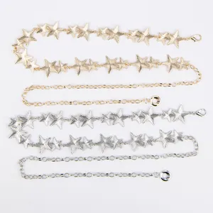 Detailed view of fashionable gold and silver bohemian star metal waist chains for women