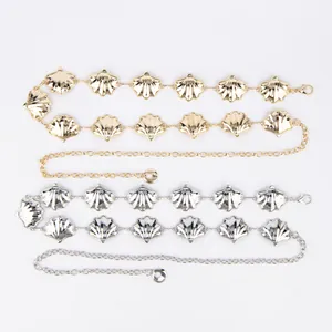 Bohemian style gold and silver metallic shell-link waist chains for women's dresses