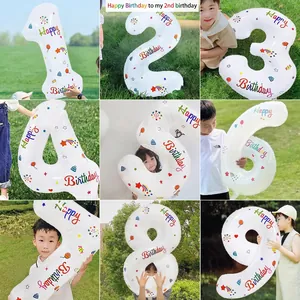 Grands ballons en aluminium blancs de 32 pouces avec imprimés et motifs Happy Birthday