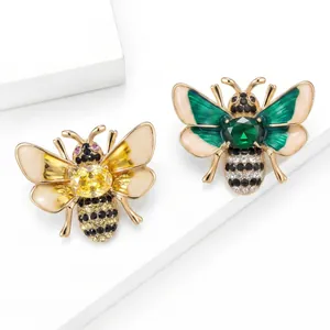 Elegant rhinestone bee brooch set with vibrant yellow and green crystals for women