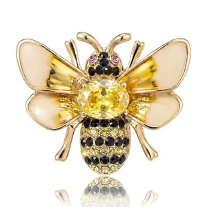 Vintage Alloy Bee Brooch With Rhinestone Inlaid Enamel Wings Insect Pin For Suit Shirt Unisex Fashion Jewelry Accessory
