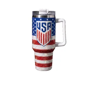 Gobelet isotherme 40oz en acier inoxydable avec strass drapeau américain