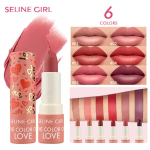 Matte Lipstick Waterproof Long Lasting Moisturizing Velvet Texture Lip Tint Smooth Makeup Heart Pattern Seline Girl