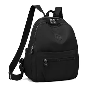 Durable black lightweight nylon leisure backpack for women with adjustable straps